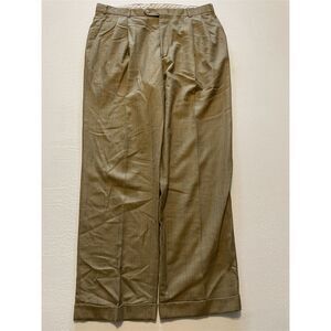 VTG Berle 36 x 32 Light Brown Herringbone Check‎ Super 100's Wool Trousers